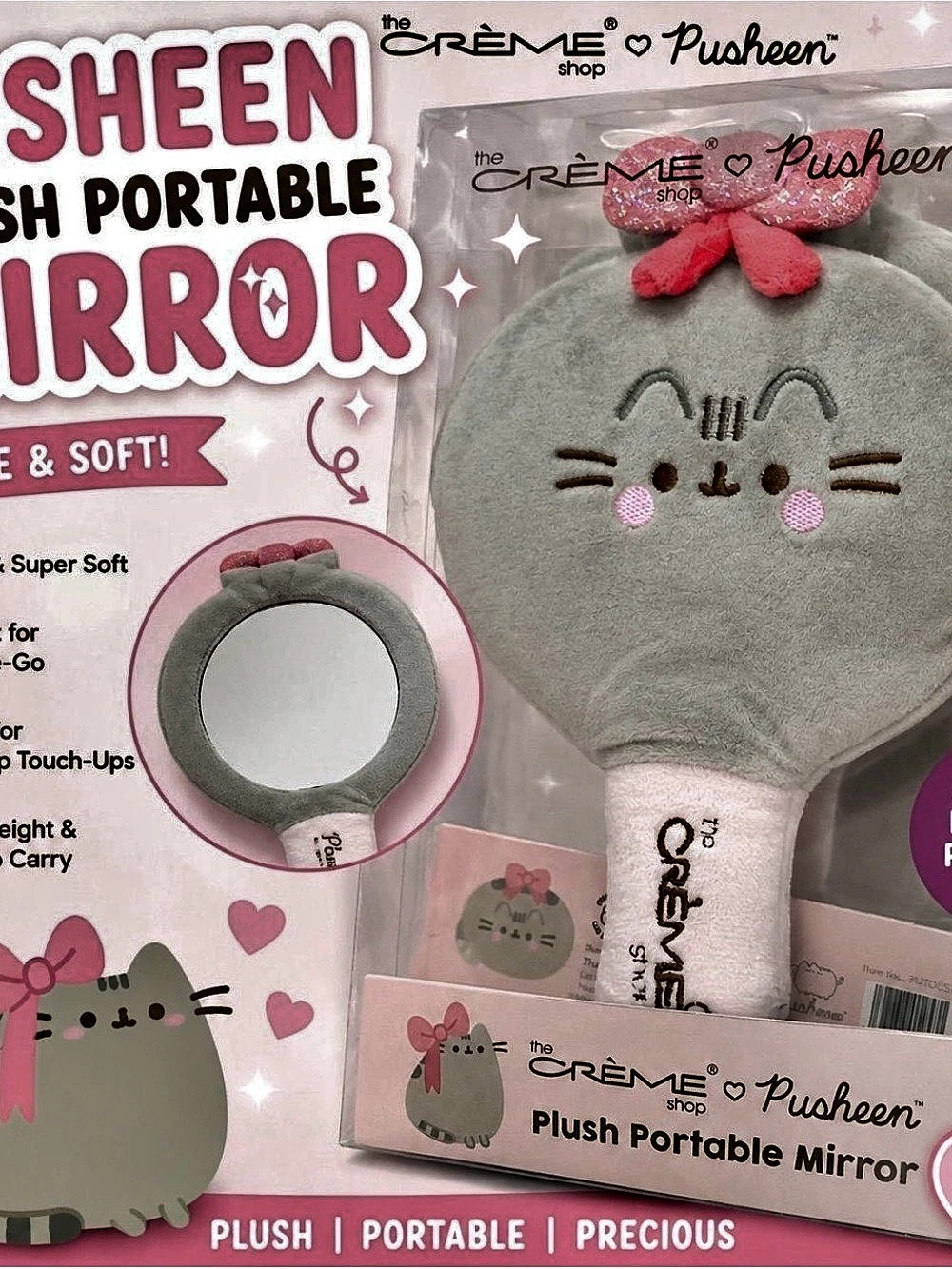 the Crème Shop Pusheen Plush Portable Mirror Gray & Pink NWT